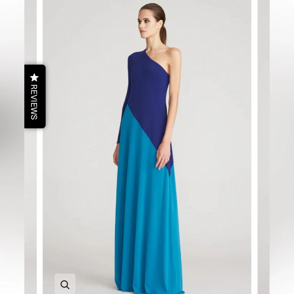 ❌SOLD❌HALSTON AJA GOWN SAPPHIRE BLUE TEAL ONE ARM LONG SLEEVE SOLD OUT SIZE 8 - Picture 3 of 12